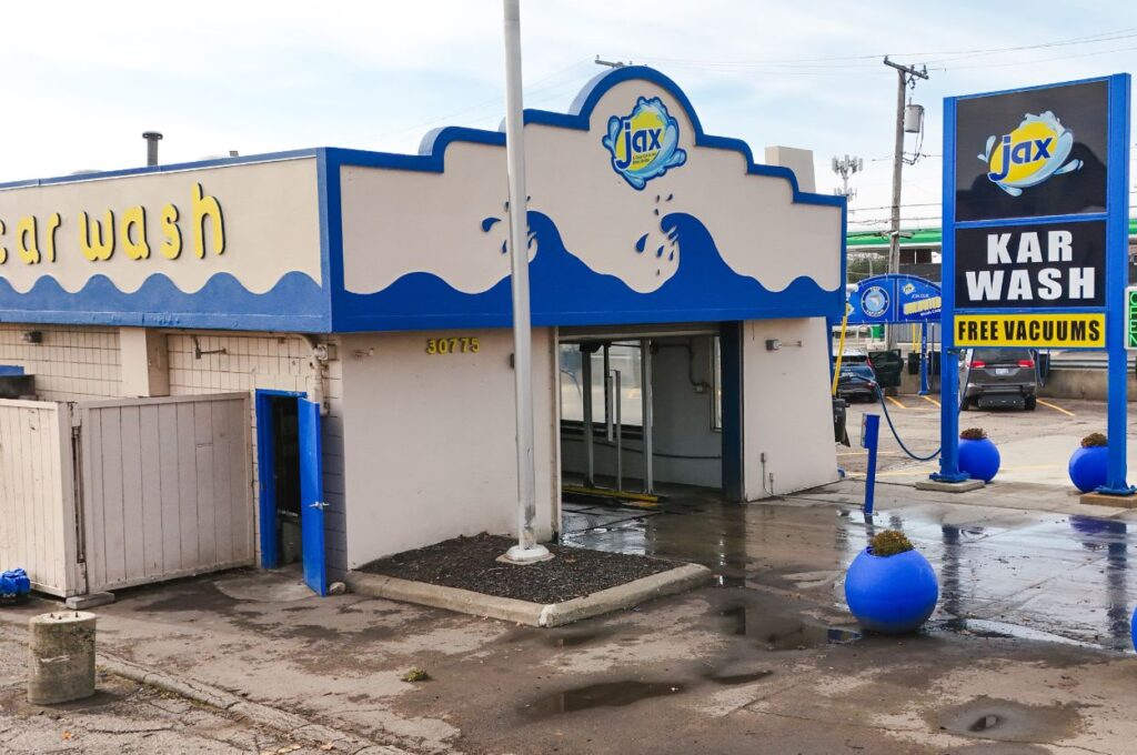 Jax Kar Wash exterior with drive through tunnel