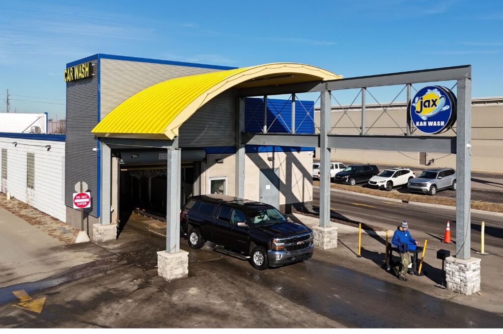Jax Kar Wash exterior tunnel entrance in Southfield
