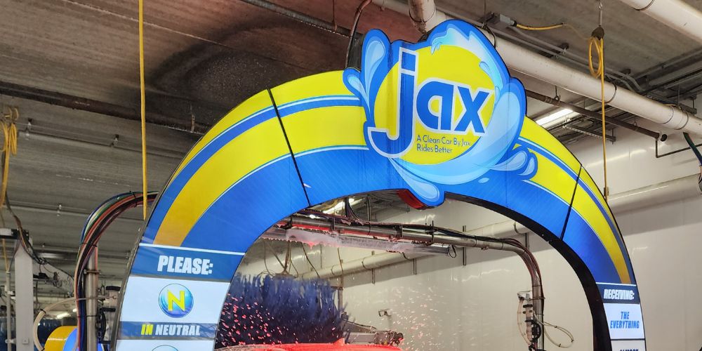 Jax Kar Wash tunnel entrance arch at Southfield