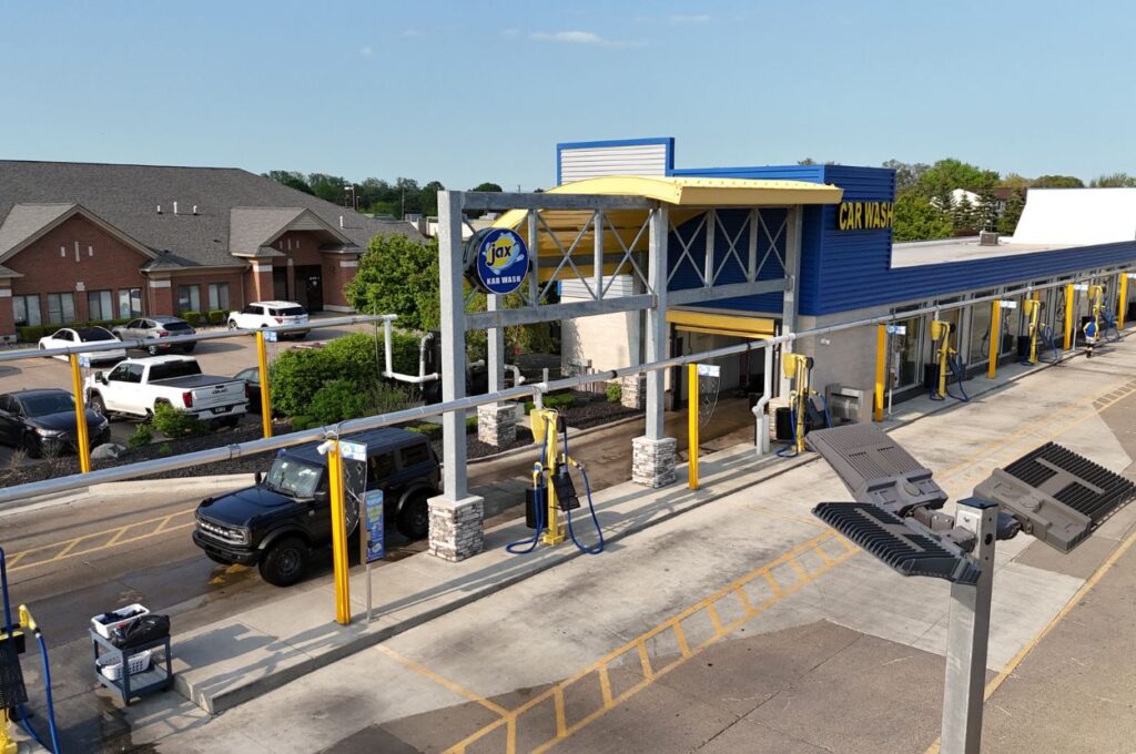 Clinton Township Jax Kar Wash exterior with vacuums