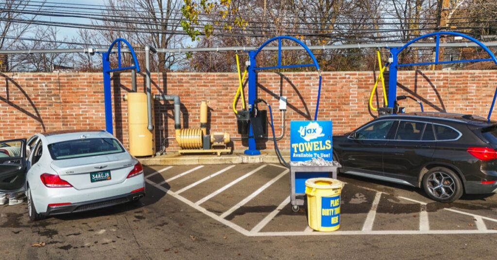 Self service vacuum stations with cars at Jax Kar Wash
