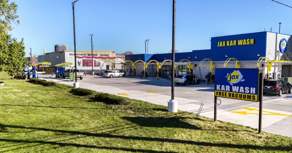 Wide view of Jax Kar Wash with free vacuum area