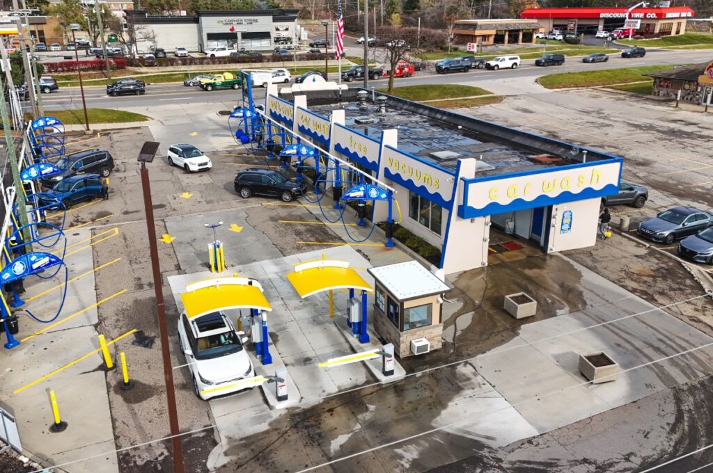 Aerial view of Jax Kar Wash and vacuum stations.