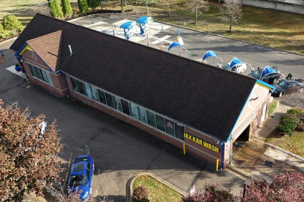 Aerial drone view of a Jax Kar carwash