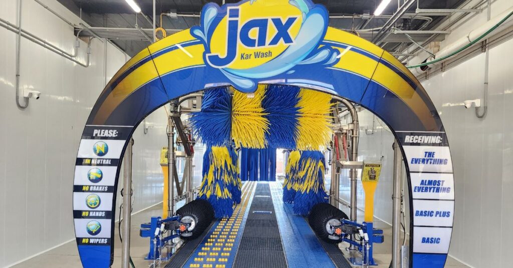 Interior view of Jax Kar Wash automatic wash tunnel