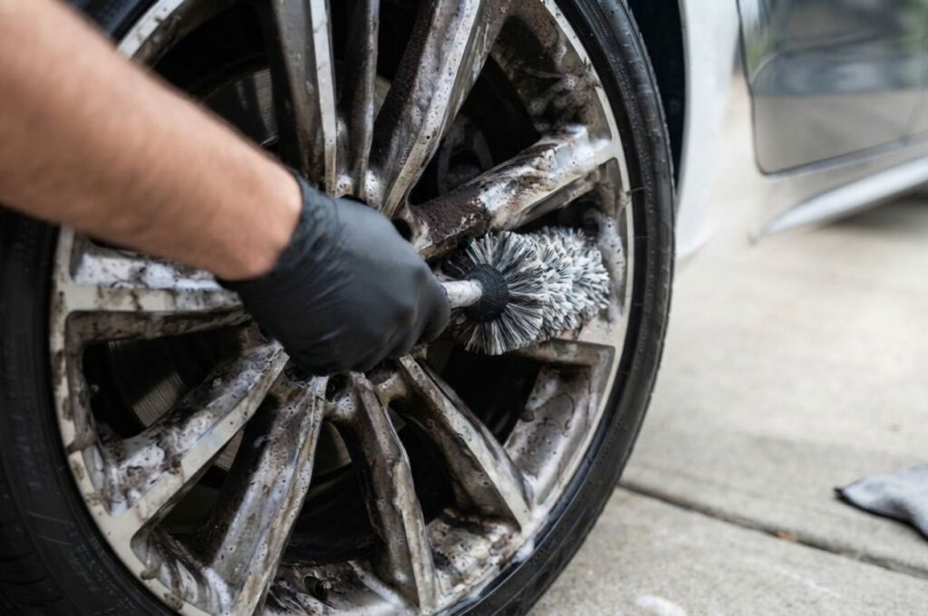 Process of removing brake dust from wheel