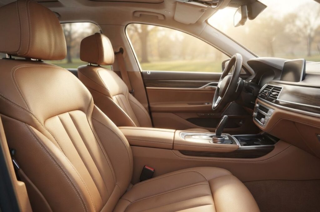 Car seat leather interior of a car