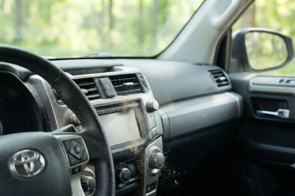 Dashboard filled with sand